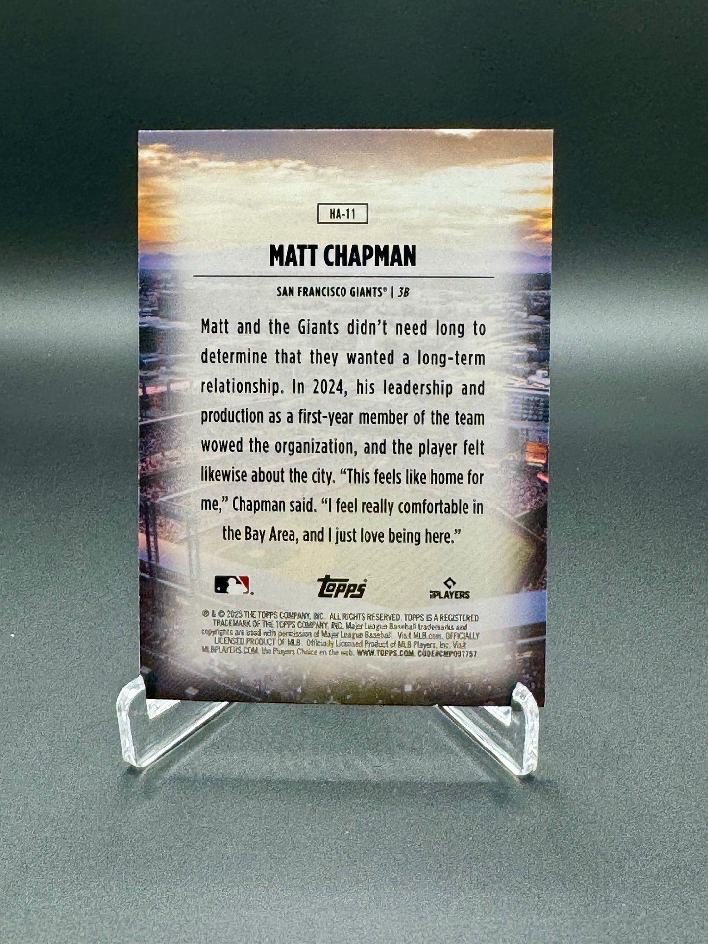 2025 Topps Series-1 Baseball Matt Chapman HA-11 Home Field Advantage SP Raw