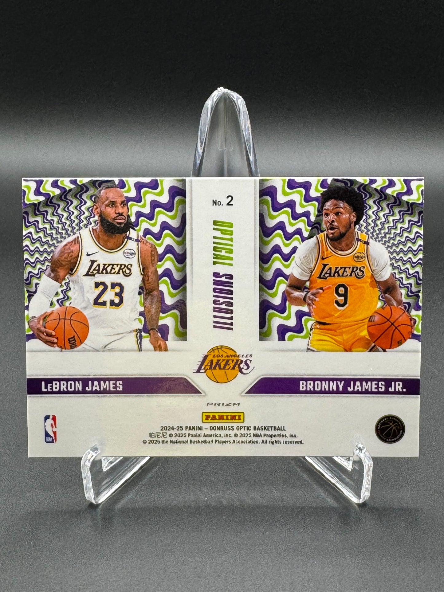2024-2025 Panini Donruss Optic Basketball Lebron James Bronny James Jr #2 Optical Illusions Purple Raw
