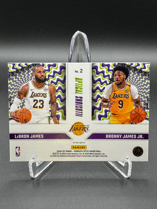 2024-2025 Panini Donruss Optic Basketball Lebron James Bronny James Jr #2 Optical Illusions Purple Raw