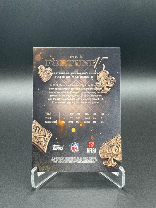 2025 Topps Chrome Football Patrick Mahomes #F15-6 Fortune 15 Raw
