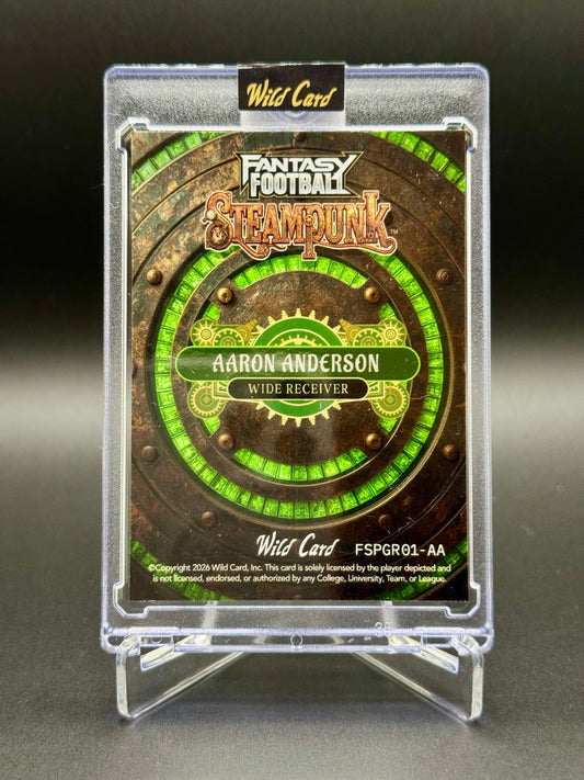 2026 Wild Card Fantasy Football Aaron Anderson RC #FSPGR01-AA Steampunk /5 Raw Encased