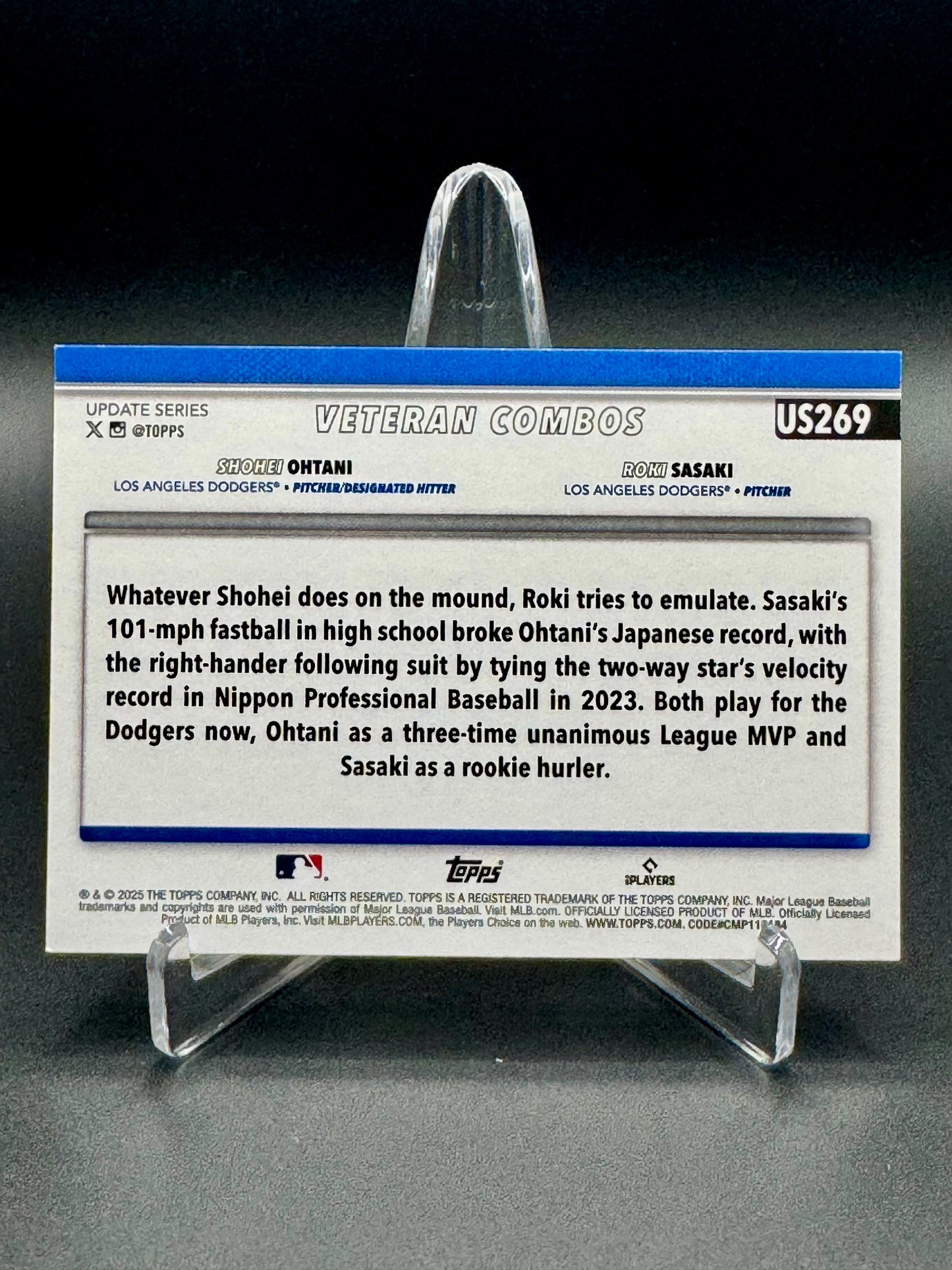 2025 Topps Update Series Baseball Shohei Ohtani Roki Sasaki #US269 Veteran Combos Rising Sons Raw