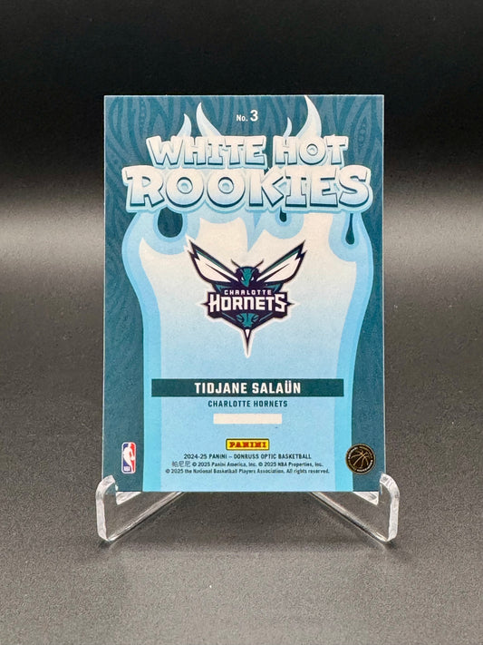 Back of 2024-25 Panini Donruss Optic Tidjane Salaün White Hot Rookies #3 rookie card