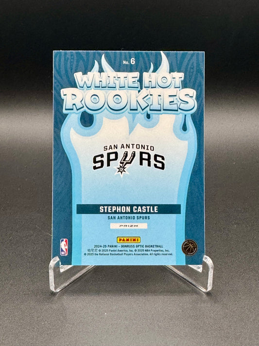 Back of 2024-25 Panini Donruss Optic Stephon Castle White Hot Rookies Purple #6 card