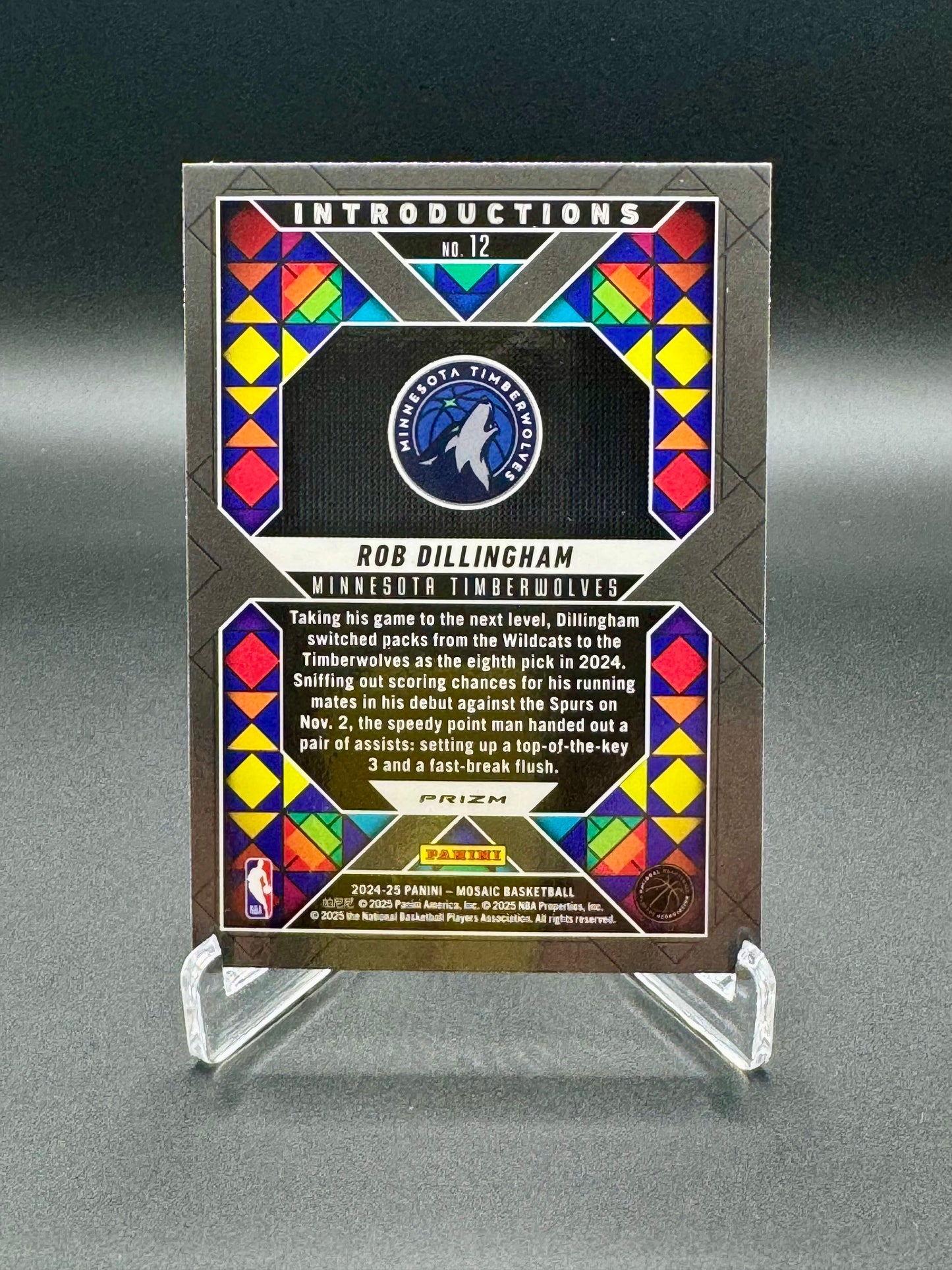2024-2025 Panini Mosaic Basketball Rob Dillingham RC #12 Introductions Silver Raw