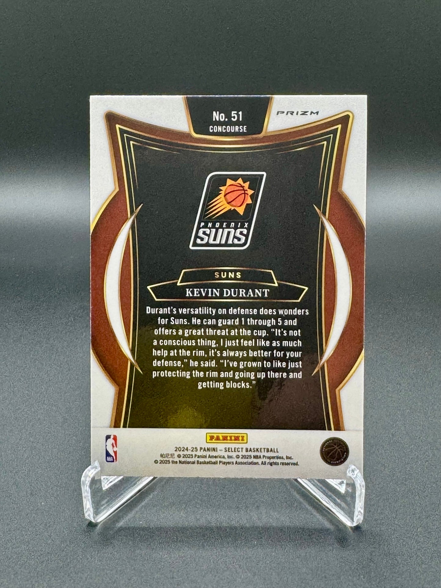 2024-2025 Panini Select Kevin Durant #51 Concourse Orange Cracked Ice Prizm Raw