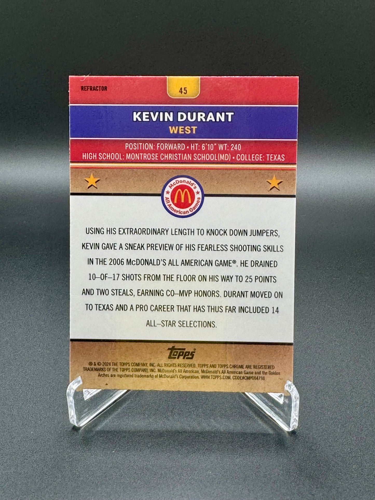2023-2024 Topps Chrome Kevin Durant #45 McDonald's All-American Refractor Raw