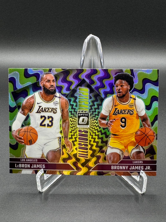2024-2025 Panini Donruss Optic Basketball Lebron James Bronny James Jr #2 Optical Illusions Purple Raw