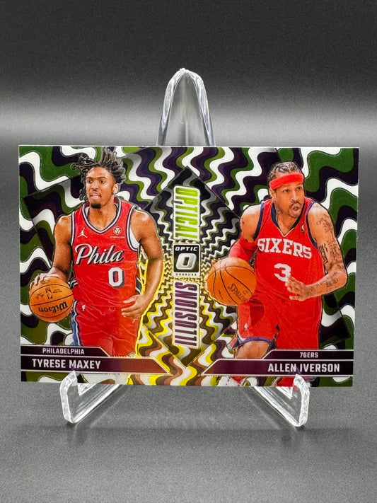 2024-2025 Panini Donruss Optic Basketball Tyrese Maxey Allen Iverson #3 Optical Illusions Purple Raw