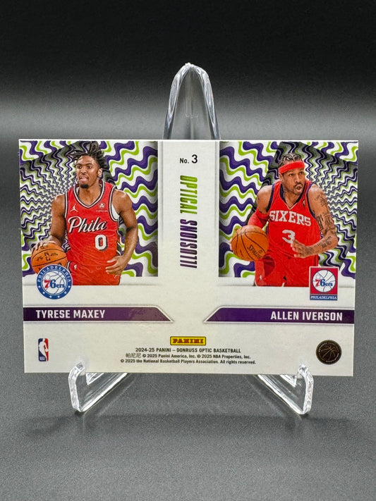 2024-2025 Panini Donruss Optic Basketball Tyrese Maxey Allen Iverson #3 Optical Illusions Purple Raw