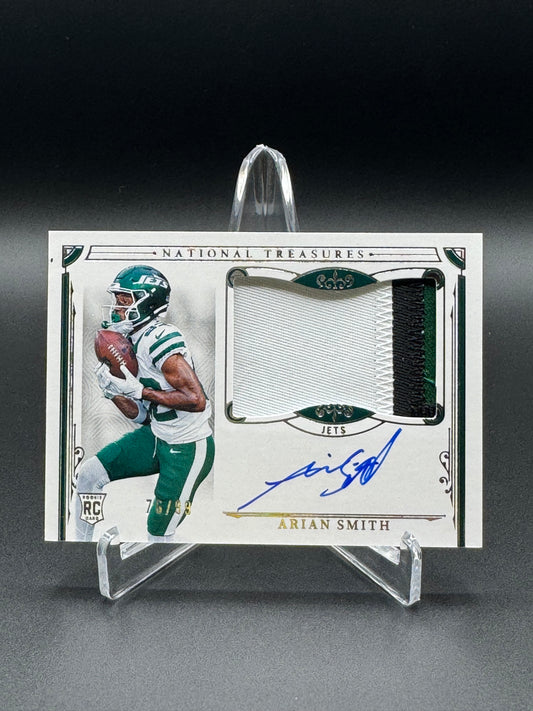 2025 Panini National Treasures Football Arian Smith RC #199 Rookie Patch Auto 76/99 Raw