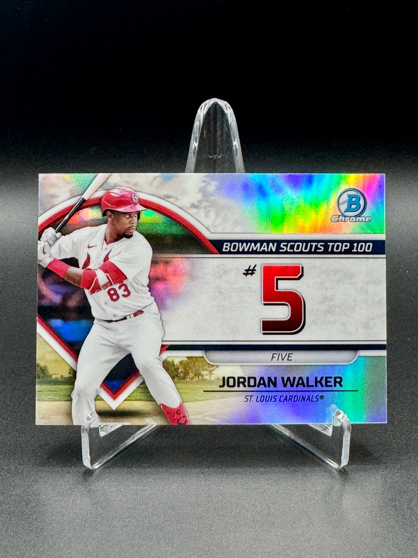 2023 Topps Bowman Chrome Baseball Jordan Walker #BTP-5 Bowman Scouts Top 100 Raw