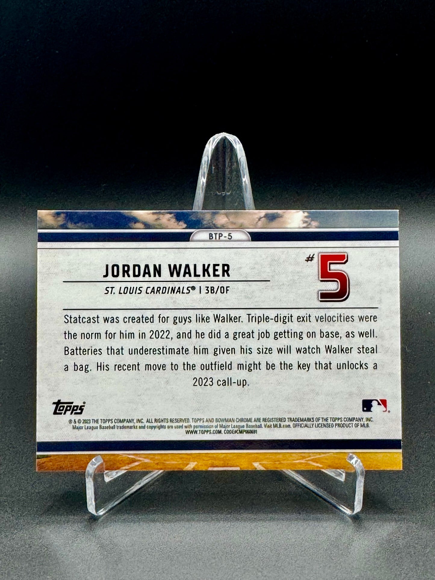 2023 Topps Bowman Chrome Baseball Jordan Walker #BTP-5 Bowman Scouts Top 100 Raw