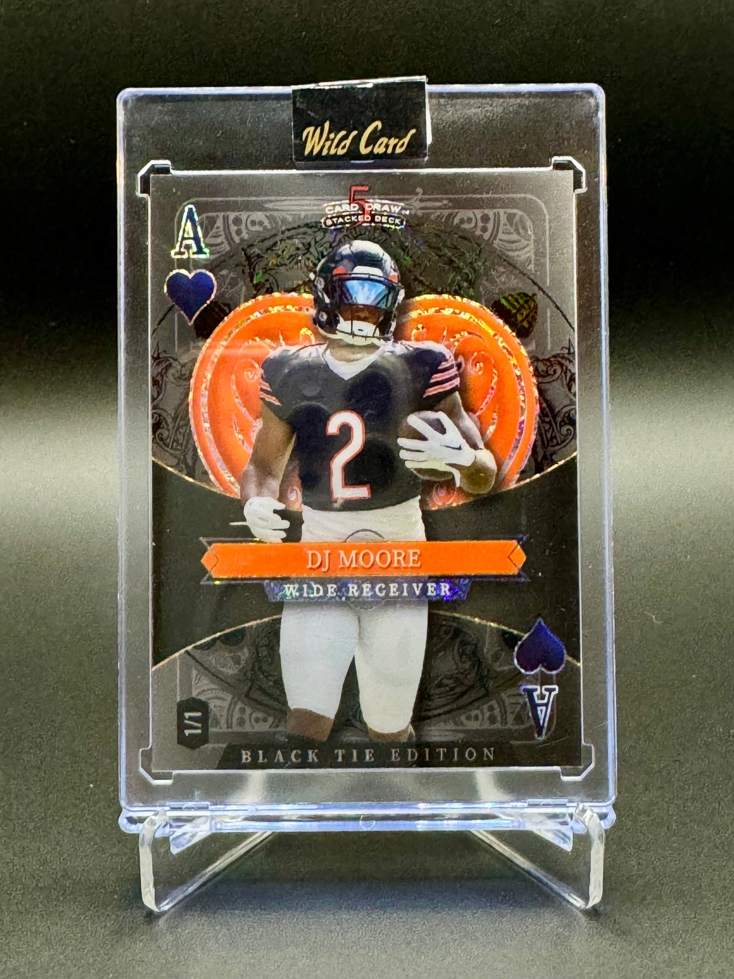 2026 Wild Card Fantasy Football DJ Moore #SDPH-DMN 5 Card Draw Stacked Deck Black Tie Edition 1/1 Raw Encased