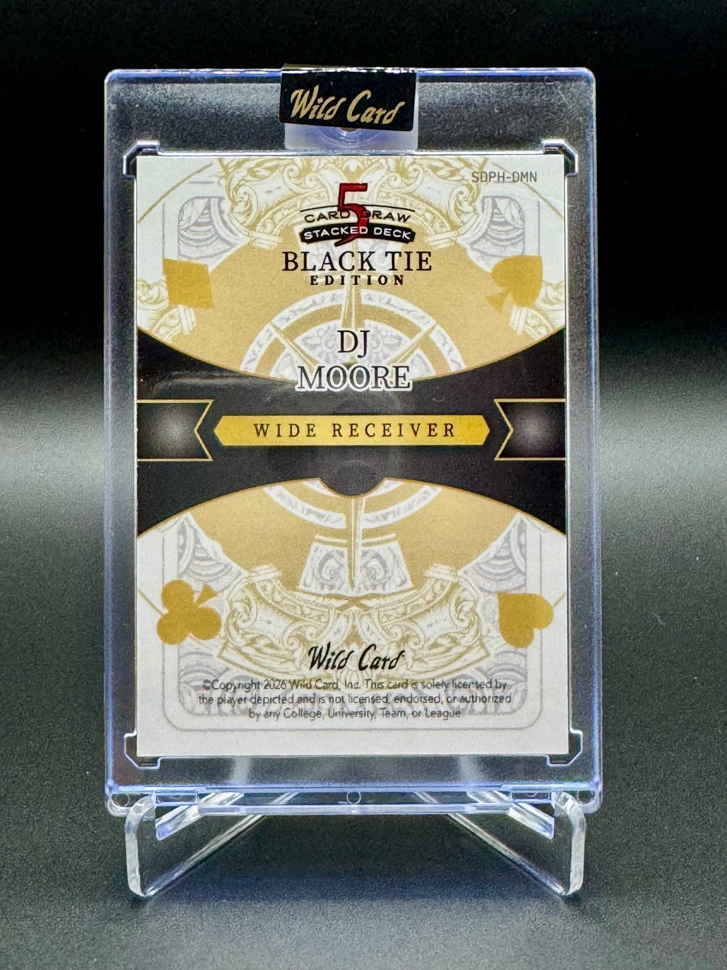 2026 Wild Card Fantasy Football DJ Moore #SDPH-DMN 5 Card Draw Stacked Deck Black Tie Edition 1/1 Raw Encased