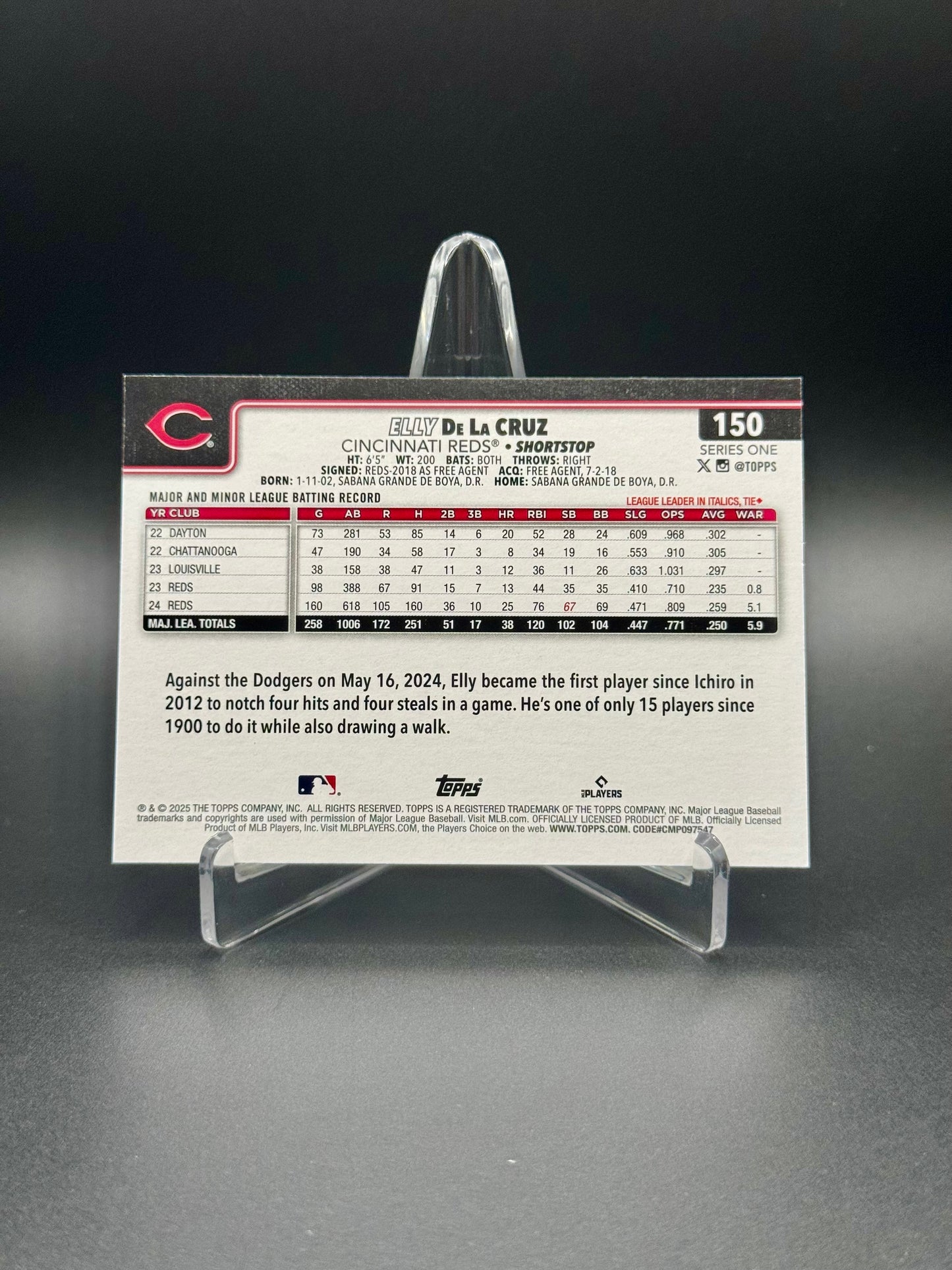 2025 Topps Series One Baseball Elly De La Cruz #150 Future Stars Raw