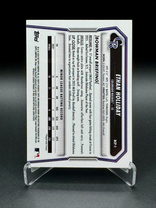 2026 Bowman Chrome Ethan Holliday 1st Bowman #BCP-1 Raw