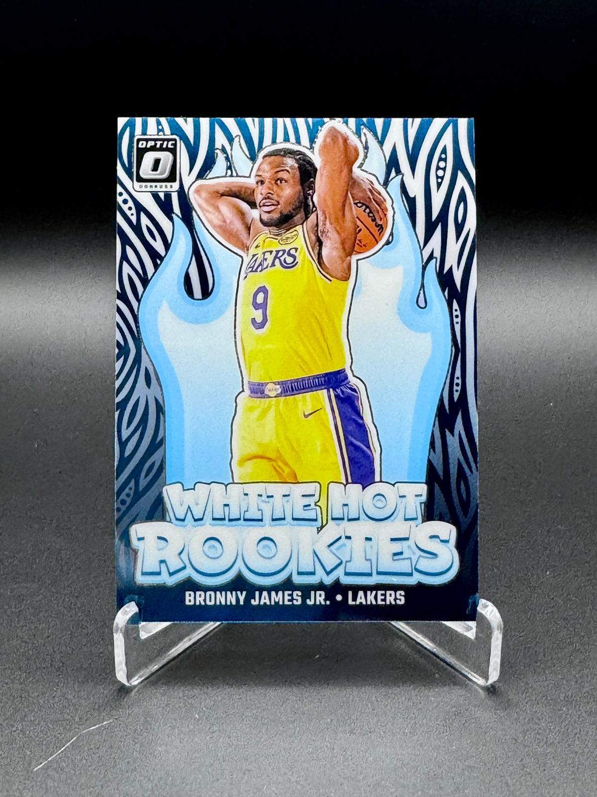 2024-25 Panini Donruss Optic Bronny James Jr. RC White Hot Rookies #15 card front, rainbow holo, Lakers rookie