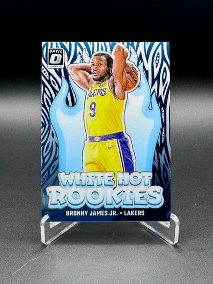 2024-25 Panini Donruss Optic Bronny James Jr. RC White Hot Rookies #15 card front, rainbow holo, Lakers rookie