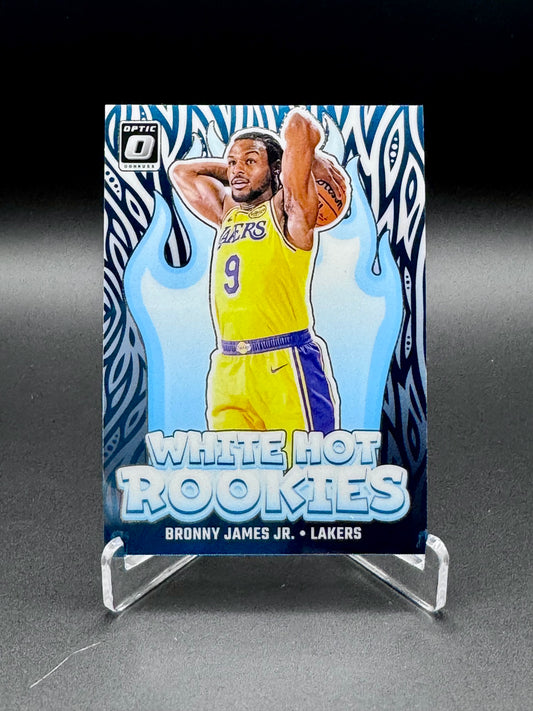 2024-25 Panini Donruss Optic Bronny James Jr. RC White Hot Rookies #15 card front, rainbow holo, Lakers rookie