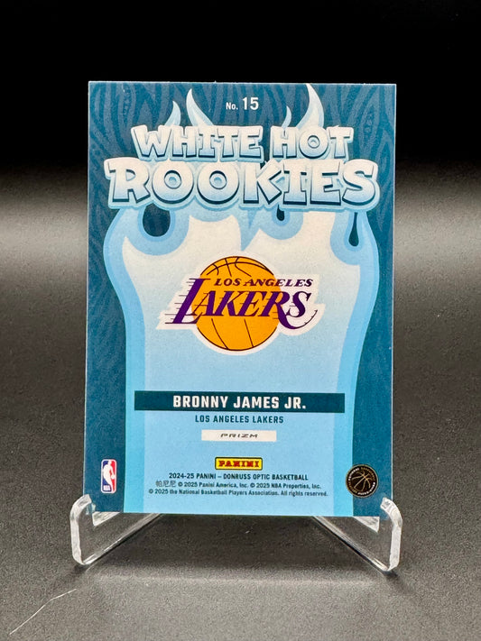 Back of 2024-25 Panini Donruss Optic Bronny James Jr. White Hot Rookies #15 rookie card