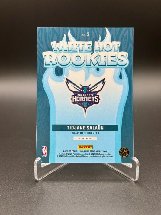 Back of 2024-25 Panini Donruss Optic Tidjane Salaün White Hot Rookies Purple #3 card