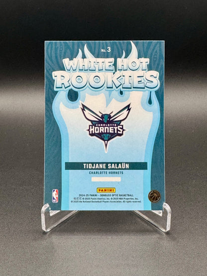Back of 2024-25 Panini Donruss Optic Tidjane Salaün White Hot Rookies #3 rookie card