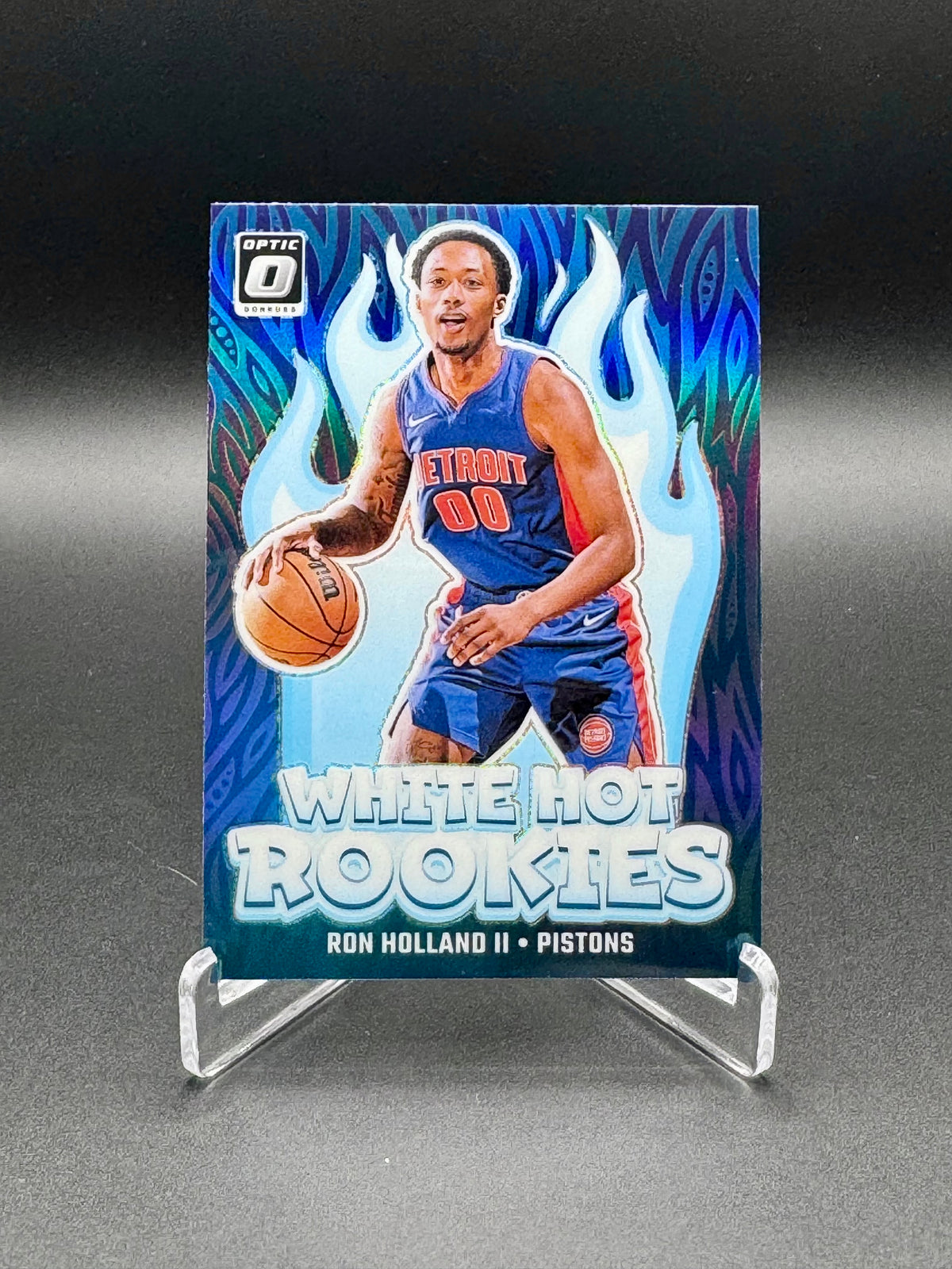 2024-25 Panini Donruss Optic Ron Holland II White Hot Rookies Purple parallel #1 card front, Pistons rookie