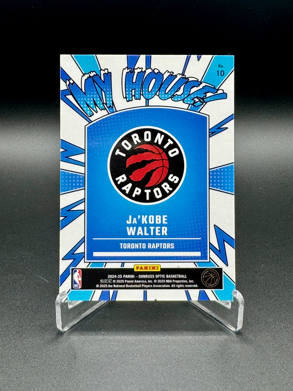 Back of 2024-25 Panini Donruss Optic Ja'Kobe Walter My House #10 rookie card