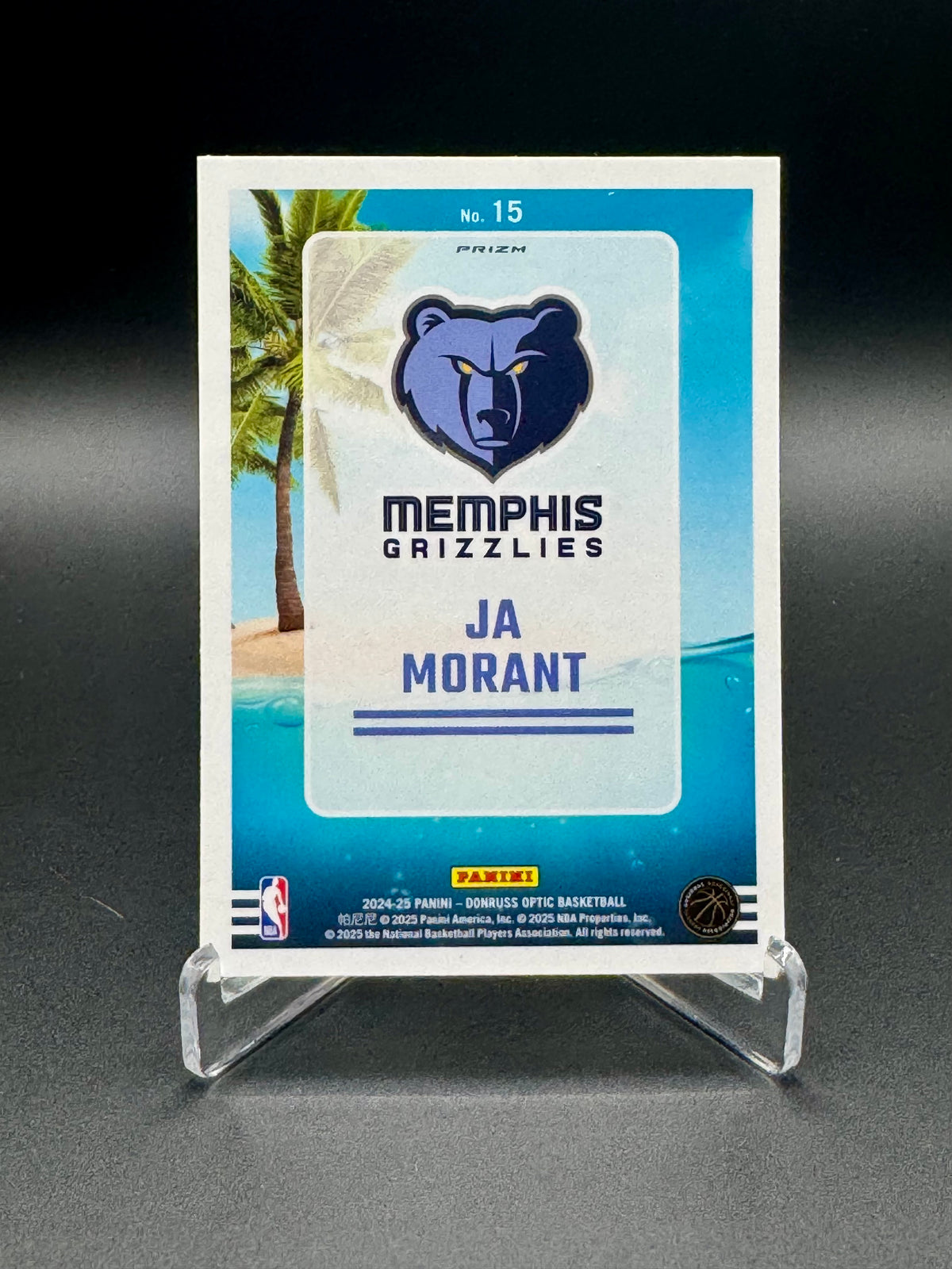 Back of 2024-25 Panini Donruss Optic Ja Morant Splash Purple #15 card