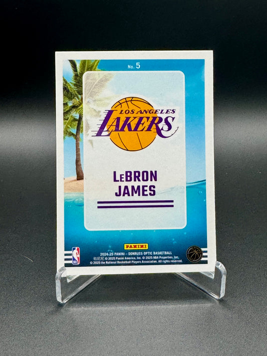 Back of 2024-25 Panini Donruss Optic LeBron James Splash #5 card