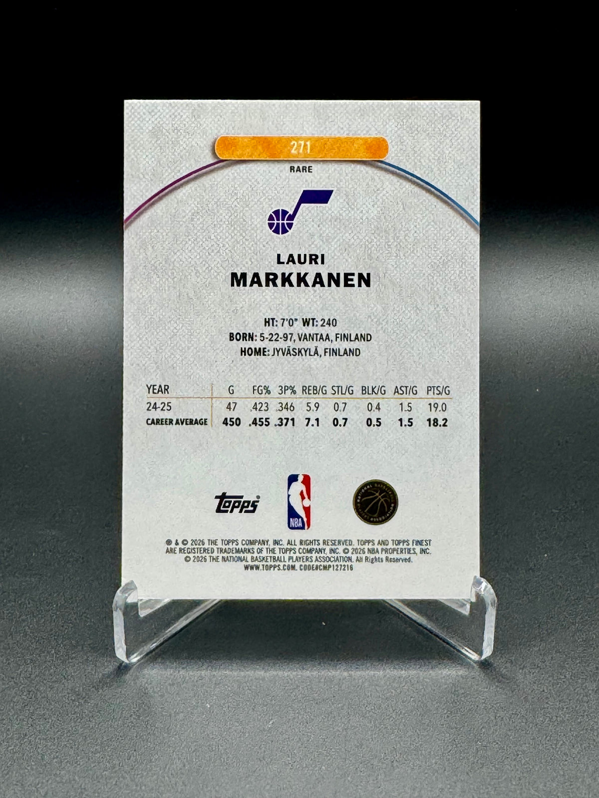 2025-26 Topps Finest Lauri Markkanen #271 /150 Raw