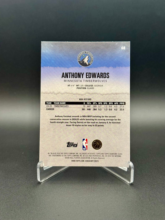 2025-26 Topps Signature Class Anthony Edwards #68 Round 1 Pick 1 Partial Rainbow Set Raw